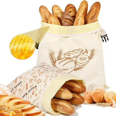 Image de Sacs à pain en cire d'abeille - Sacs à pain réutilisables - Lot de 2