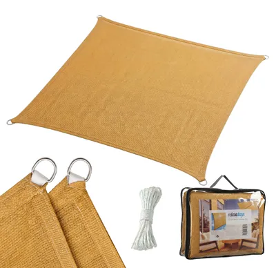 Obrázok produktu pre Slnečná plachta Relaxdays, 5 x 5 m, HDPE, priedušná, plachta do záhrady a na balkón, plachtovina s napínacími lanami, štvorcová, piesková