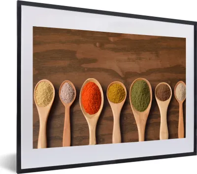 Produktbild von MuchoWow® MuchoWow® Gerahmtes Poster Schöpfkelle - Kräuter - Lebensmittel - Gewürze - Tisch 60x40 cm - Poster mit zchwarzem Bilderrahmen - Schlafzimmer - Plakat in Rahmen - Drucken