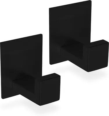 Produktbild von Handtuchthaken ohne Bohren, schwarz, aus Edelstahl – Set mit 2 Stück – selbstklebend – selbstklebende Haken – Wandhaken