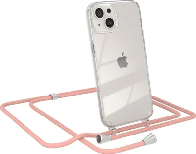 Produktbild von EAZY CASE Handykette kompatibel mit Apple iPhone 13, Handyhülle mit Umhängeband, Handykordel, Schutzhülle Clear, Band in Rosa