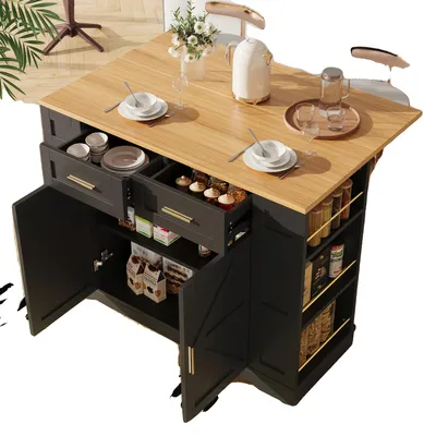 Obrázek produktu pro Kuchyňský ostrůvek, multifunkční design, elegantní dřevěná struktura, černá + MDF
