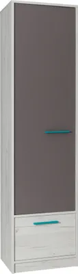 Produktbild von Schmaler Kleiderschrank 50 cm DEANY – Kraft Eiche / Esche / Türkis