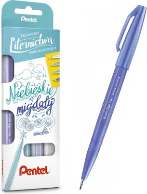 Immagine prodotto di Pentel Zestaw 4 pisaków/pędzelków SES15C Brush Sign Pen - Niebieskie Migdały