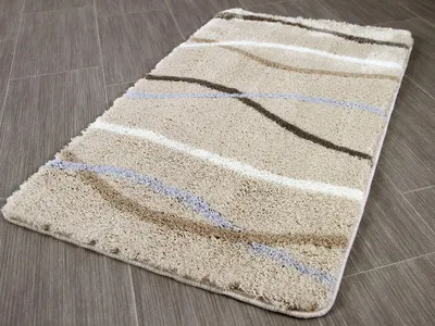 Produktbild von Pacific Badteppich Nevis Sandbeige Streifen in 5 Größen, Größe:55x55 cm WC-Vorleger mit Ausschnitt