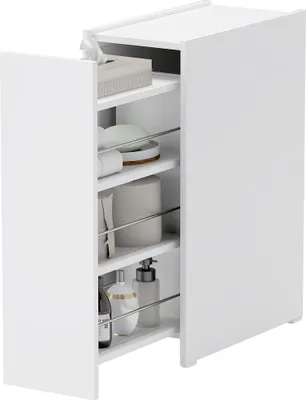 Produktbild von Schmaler Badezimmerschrank, Bodenschrank mit tiefer Schublade, Freistehender Badschrank, Spanplatte, Weiß