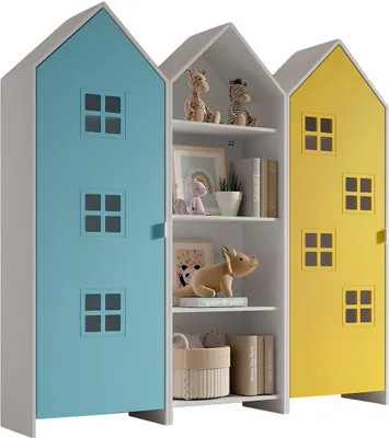 Produktbild von Regalschrank Set Kania 173x37x171 Standregal MDF Weiß /Bunt