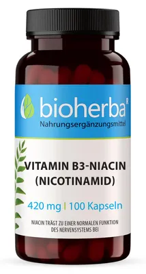 Produktbild von Bioherba Vitamin B3-Niacin (Nicotinamid) 420 mg 100 Kapseln