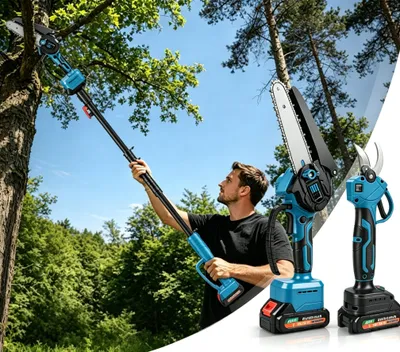 Produktbild von 4-in-1 Akku Kettensäge & Astschere mit 1-1,7m Teleskop, Bürstenloser Hochentaster Teleskopsäge Astsäge mit 2×2,0Ah Akku, Automatisches Ölschmiersystem
