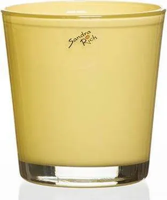 A close-up studio shot of a yellow glass orchid pot.