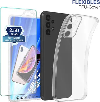 Produktbild von Slim Cover für Samsung Galaxy A13 mit 9H Displayglas Displayschutz Hülle Transparent Flexibel Elastisch Backcover Schutzhülle Handyhülle