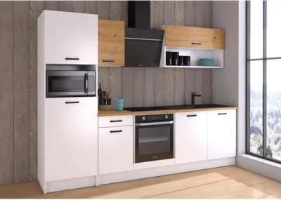 Produktbild von Komplettküche Prego B 263 cm - Nachbildung Weiß und Eiche - Inklusive Arbeitsplatte