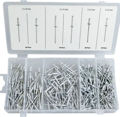 Produktbild von Blindnieten 320tlg. Sortiment Alu/Stahl Popnieten Flachrundkopf Nieten