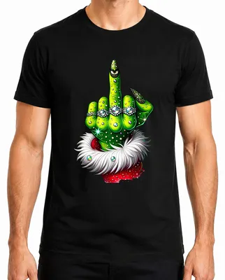Produktbild von Grinch Mittelfinger Weihnachten Frech Glitzer Stinkefinger Lustig Herren T-Shirt, Schwarz, M