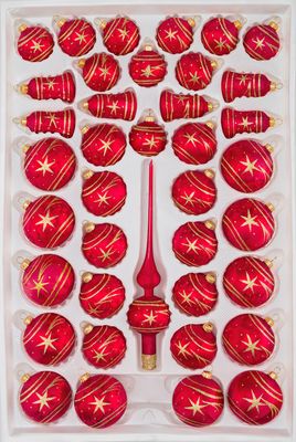 39 tlg. Glas-Weihnachtskugeln Set in Ice Rot Gold Komet