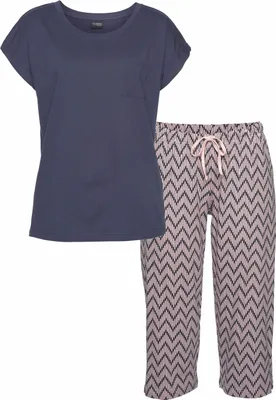 Produktbild von Vivance Dreams Capri-Pyjama 2 -teilig dunkelblau/hellrosa-gemustert Größe 32/34