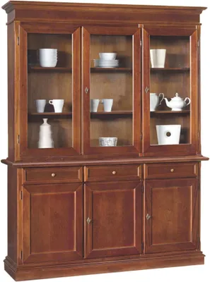 Immagine prodotto di Milani Home - Credenza Con Vetrina In Legno Massello 156x42x205 - Tinta noce