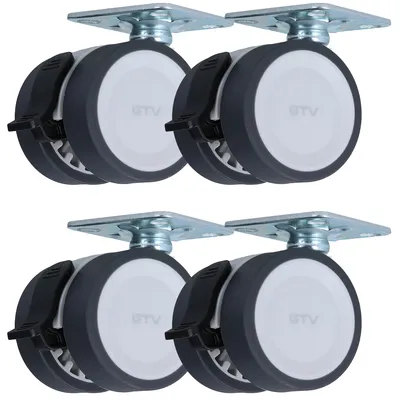 Produktbild von Möbeltransportrolle Ø 50mm Doppel-Möbelrolle Zweifachrolle Lenkrolle Montageplatte Bremse 4er Set