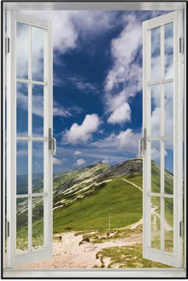 Produktbild von Wallario Wandbild mit Fenster-Illusion: Alpenluft, Größe: 61 x 91,5 cm, Poster mit schwarzem Aluminiumrahmen