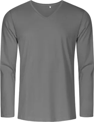 Obrázek produktu pro X.O by Promodoro 1460 | Pánské tričko s dlouhým rukávem a výstřihem do V, česaná bavlna - barva: Steel Grey (Solid) - velikost: L