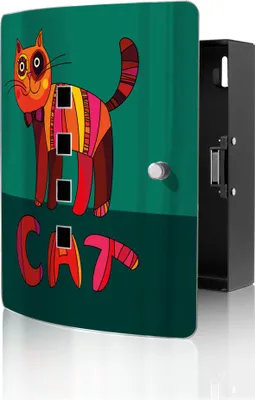 Produktbild von banjado Design Schlüsselkasten aus Edelstahl für 10 Schlüssel, Schlüsselschrank 24 x 21,5 x 7cm groß mit Magnetverschluss,  Orange Katze [BWSK 11029]
