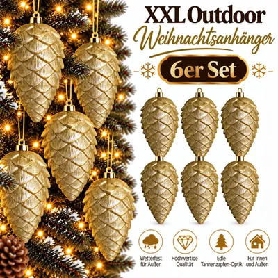 Produktbild von 6 Weihnachtskugeln Outdoor Christbaumkugeln Gold Tannenzapfen Wetterfest 17cm