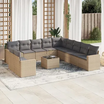 Produktbild von 12-tlg. Garten-Sofagarnitur mit Kissen Beige Poly Rattan, Gartenstühle 3251536