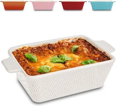 Immagine prodotto di Teglia ovale in Vetroceramica per 2 persone – ideale per lasagne, tiramisù e altre preparazioni ovali – con bordi molto alti – forma quadrata – colore bianco.