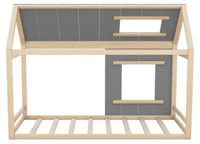 Zdjęcie produktu dla Łóżko dziecięce typu "domek" - pojedyncze, 90 x 200 cm - wykonane z drewna sosnowego - z daszkiem i oknem - w naturalnych kolorach