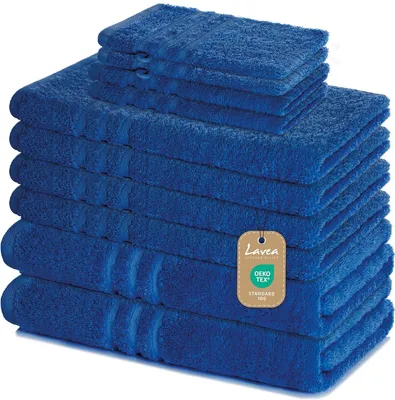 Produktbild von Lavea® Elena 10-teiliges Handtuch Set - 100% Baumwolle, 4x Handtuch + 2x Duschtuch + 2x Gästetuch + 2x Waschhandschuh, Bad & Gäste, Royalblau