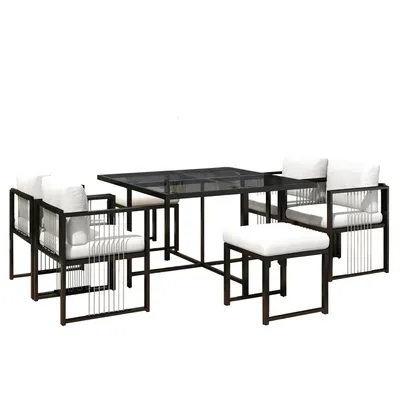 Produktbild von Garten-Essgruppe mit Esstisch, 2 Hocker und 4 Stühlen, (7-tlg), Gartenlounge-Set, Gartenmöbelset, Sitzgruppe