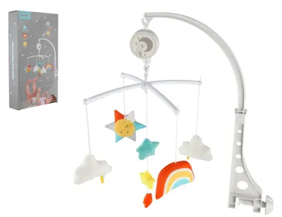 Obrázok produktu pre Hračka nad detskú postieľku z plastu a látky s natahovacím hudobným mechanizmom v krabici 19 x 33 x 5,5 cm, od 6 mesiacov