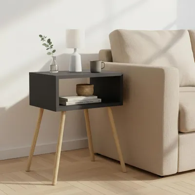 Produktbild von Nachttisch mit offenem Fach Skandinavisches Design Massivholz-Beine Beistelltisch Schlafzimmer Wohnzimmer 44x29x66,5 cm (Anthrazit)