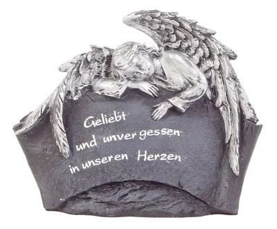 Produktbild von Grab-Spruchstein mit schlafendem Engel Grabschmuck Gedenkstein Schutzengel Figur