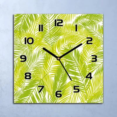 Produktbild von Wanduhr Echt-Glas-Küchenuhr Grüne Blätter Quarz Lautlos 30x30 Deko Bilder