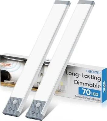 Produktbild von Hiboitec-Schrankbeleuchtung Wireless 32,5 cm 2500 mAh Dimmbare Bewegungssensor 70 LED-Licht unter Einheit Streifen Batterie Weiß weiß