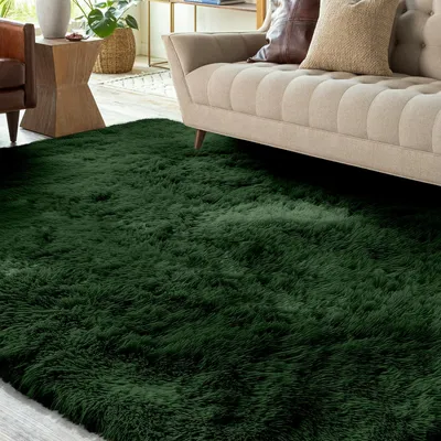 Zdjęcie produktu dla Dywan wysoki - Ciemnozielony - Można prać - Antypoślizgowy - 160 x 230 cm - Miękki - Materiał włóknisty