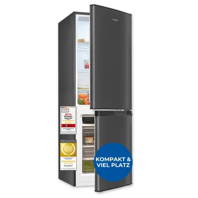 Produktbild von Exquisit Kühl-Gefrierkombination, 173 Liter Gesamtnutzinhalt, Standgerät, LED-Beleuchtung, 4-Sterne-Gefrieren, kompakt, KGC5232-60-E-040C inoxlook-az