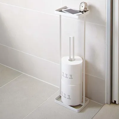 Produktbild von Yamazaki Toilettenpapierständer Toilettenpapierhalter mit Ablage weiß freistehend