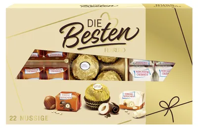 Zdjęcie produktu dla Ferrero Die Besten Nuss – mieszanka 22 różnych rodzajów czekoladek z orzechami, 215g