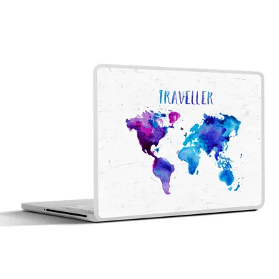 Produktbild von MuchoWow® Laptop Aufkleber Sticker Cover Karte - Aquarellfarbe - Text 32.5x23.5 cm - Sticker für Laptop - Selbstklebend