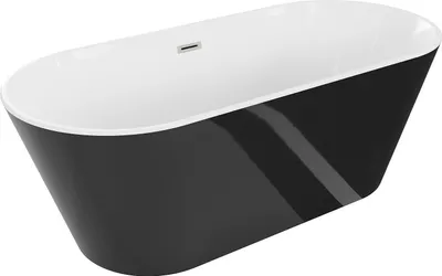 Produktbild von Mexen Flavia freistehende Badewanne 170 x 75 cm, weiß/schwarz, Überlauf gebürstetes Nickel - 54031708075-97