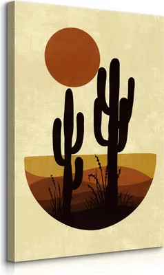 Produktbild von Muralo Leinwandbild Canvas für Büro KAKTEEN Sonne Pflanzen Natur Boho Stil Br. 30cm x Hö. 40cm
