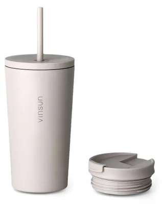 Thermobecher Edelstahl 480ml Kaffee Becher Trinkbecher Strohhalm isoliert Vinsun