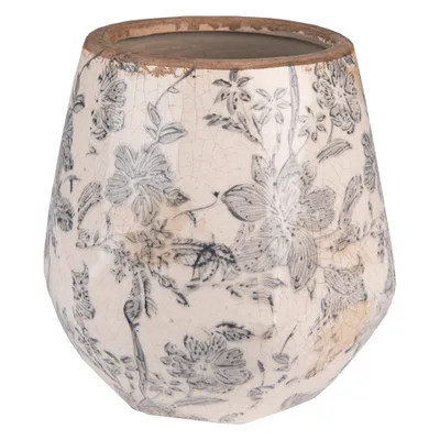 Zdjęcie produktu dla Clayre & Eef Doniczka Ø 11x11 cm Szaro-beżowe ceramiczne kwiaty