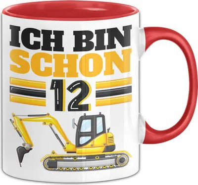 Produktbild von 12. Geburtstag Geschenk Tasse Becher Jungs Bagger Ich Bin Schon 12 (Rot)