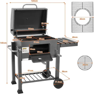 Immagine prodotto di BBQ - Carbone per barbecue - Affumicatore - Barbecue - Griglia per barbecue compatta - con coperchio, maniglia e tavolino pieghevole