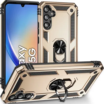 Image de Étui pour Samsung Galaxy A34 étui de protection militaire double couche avec support d'anneau et support Or