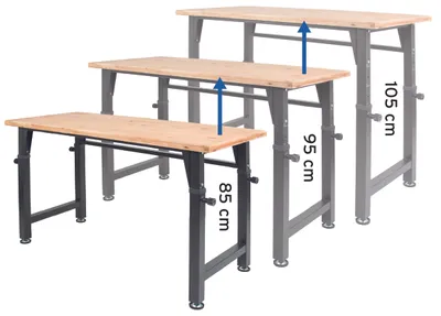 Produktbild von rikta® Höhenverstellbare Werkbank Arbeitstisch 135x60 cm Fichtenholz Stahl 200 kg