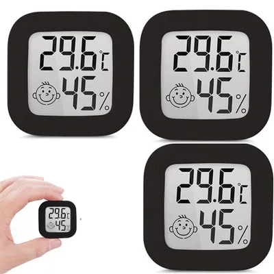 Produktbild von 3x Digitales Thermo-Hygrometer Thermometer Luftfeuchtigkeitsmessgerät digital LCD mit hoher Genauigkeit Temperatur Feuchtigkeit Haus Büro Schwarz